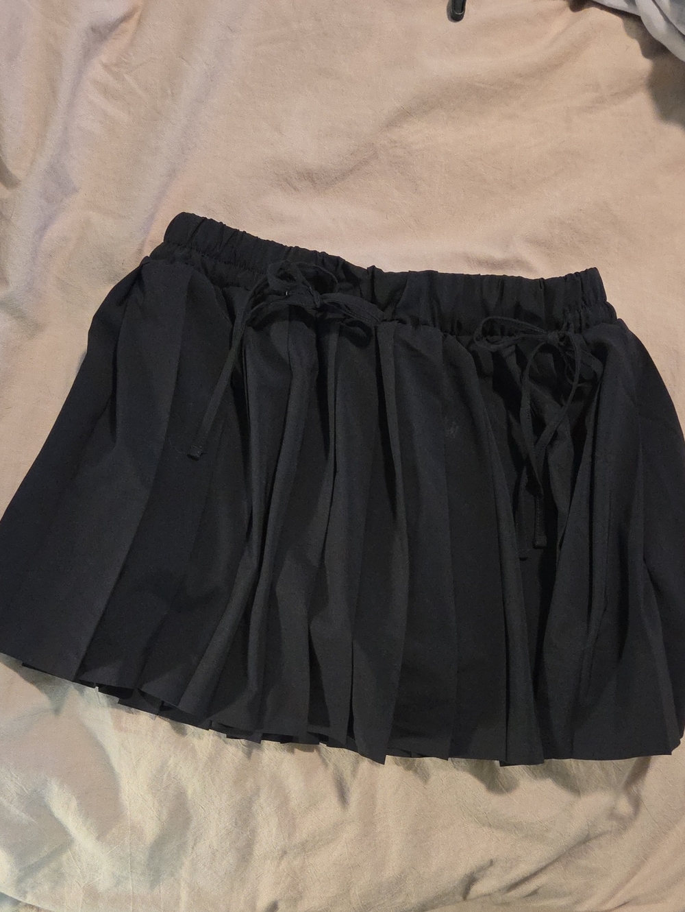 aerie Black Pleated Mini Skirt with Drawstring Waist